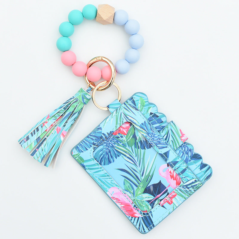 Wholesale New Color Card Holder Silicone Beaded Wrist Keychain